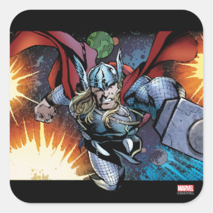 Thor Flying Through Space Comic Panel Square Sticker