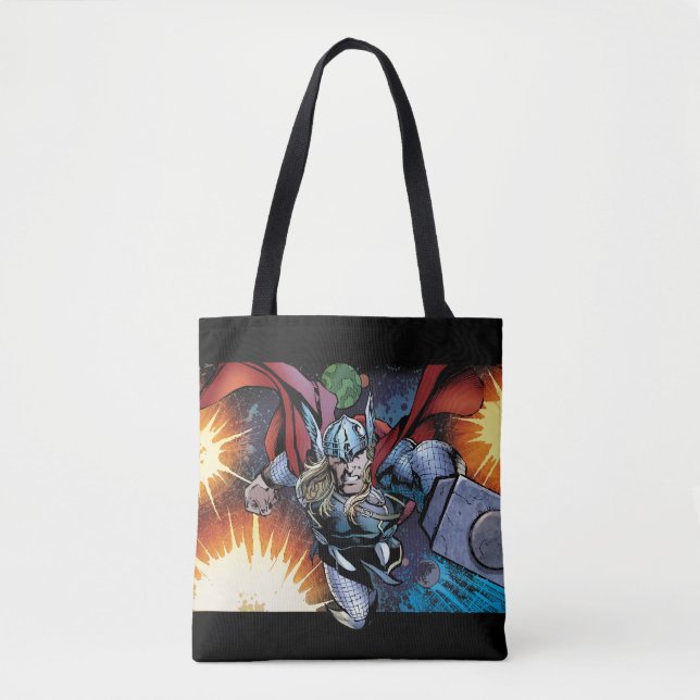 Thor Flying Through Space Comic Panel Tote Bag (Front)