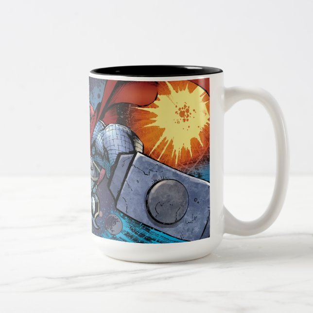 Thor Flying Through Space Comic Panel Two-Tone Coffee Mug (Right)
