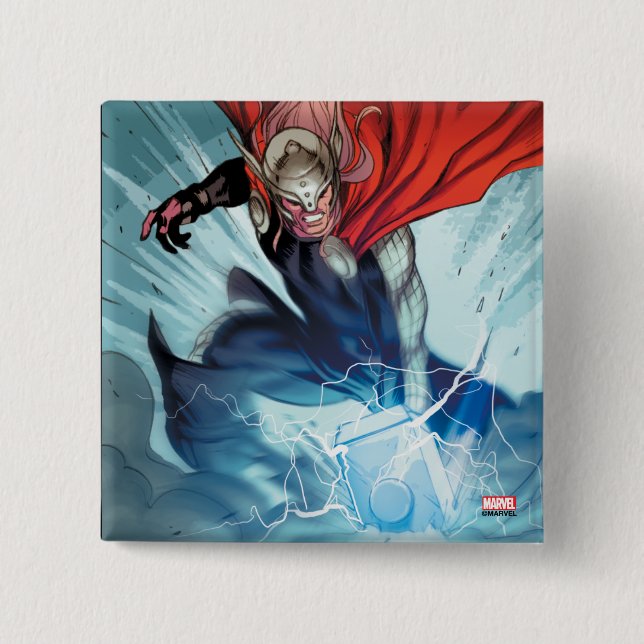Thor Hammer Comic Panel 2 Inch Square Button (Front)