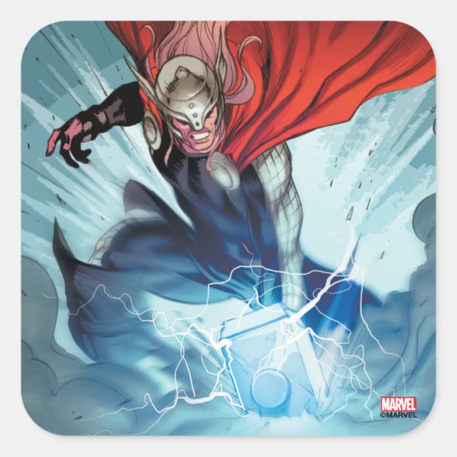 Thor Hammer Comic Panel Square Sticker (Front)