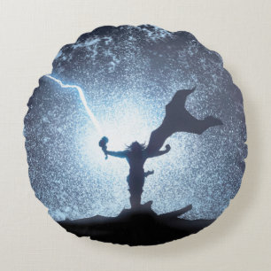 Thor Lightning Comic Panel Round Pillow