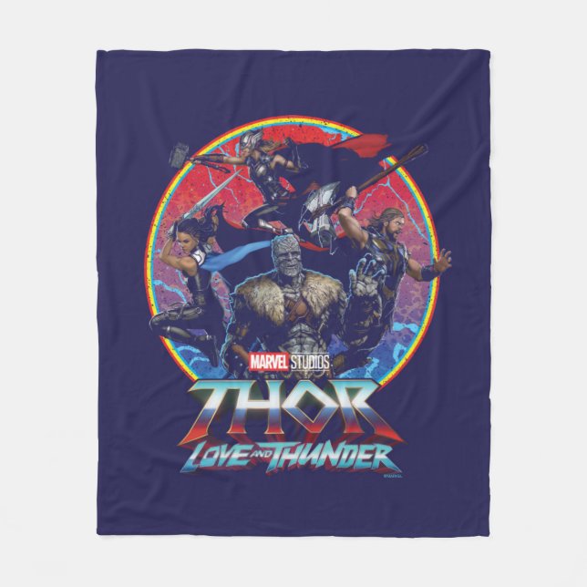 Thor: Love and Thunder Retro Group Graphic Fleece Blanket (Front)