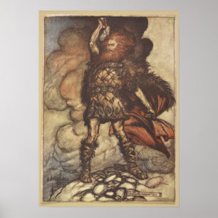 Thor Raises His Hammer Arthur Rackham Poster