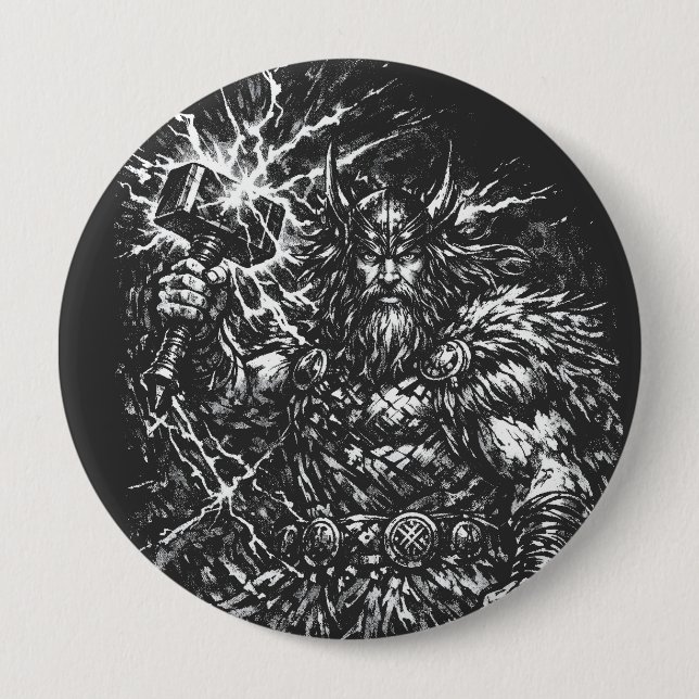 Thor — Storm‑Hammered God of Thunder 4 Inch Round Button (Front)