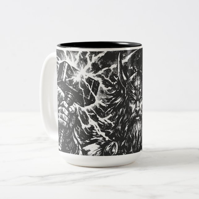 Thor — Storm‑Hammered God of Thunder Two-Tone Coffee Mug (Front Left)