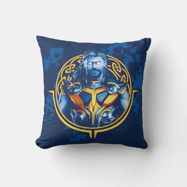 Thor Stylized Asgardian Graphic Throw Pillow (Front)