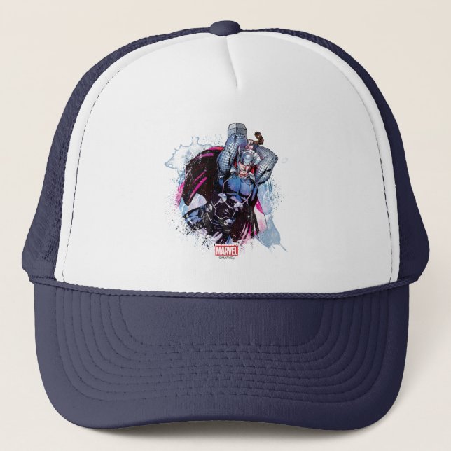 Thor Watercolor Character Graphic Trucker Hat (Front)