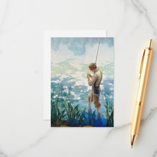 Thoreau Fishing at Walden Pond by N. C. Wyeth Enclosure Card (Front/Back In Situ)