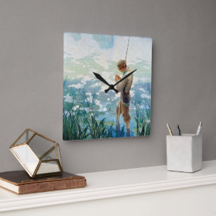 Thoreau Fishing at Walden Pond by N. C. Wyeth Square Wall Clock