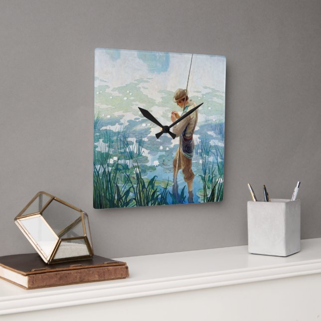 Thoreau Fishing at Walden Pond by N. C. Wyeth Square Wall Clock (Office)