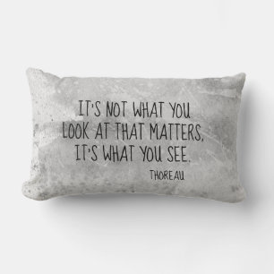 Thoreau literary quote grey paint splatter design lumbar pillow
