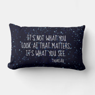 Thoreau literary quote on navy blue with dots lumbar pillow