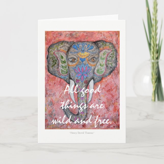 Thoreau Poetry Painted Elephant Art Greeting Card (Front)