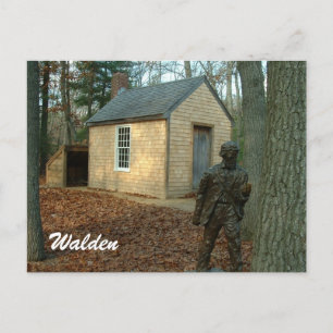 Thoreau's statue and cabin postcard