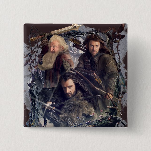 Thorin, Kili, and Balin Graphic 2 Inch Square Button (Front)