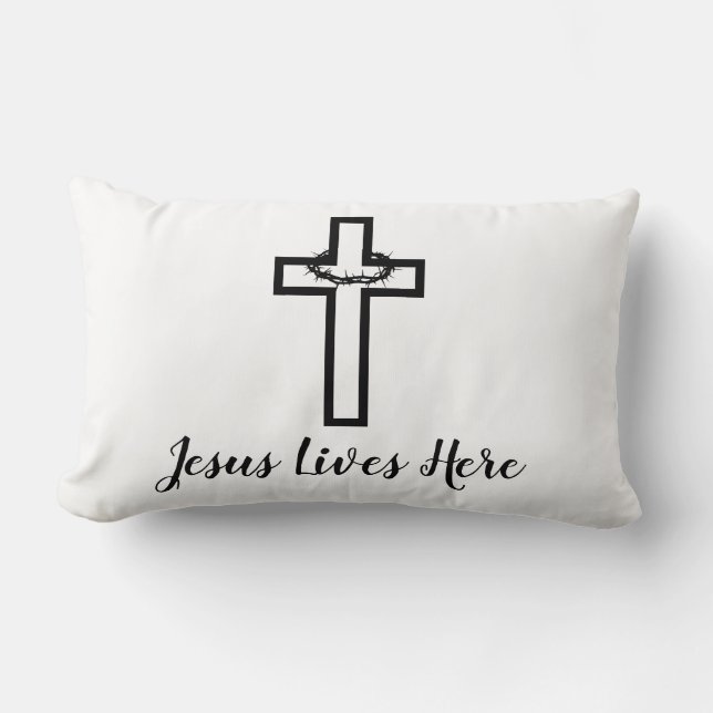 Thorn Cross Jesus Lives Here Throw Lumbar Pillow (Front)