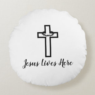 Thorn Cross Jesus Lives Here Throw Round Pillow