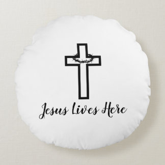 Thorn Cross Jesus Lives Here Throw Round Pillow