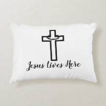 Thorn Cross Jésus vit ici Accent Coussin