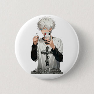 Thorned Crown Anime Boy with Key - Edgy Blue Eyes 2 Inch Round Button