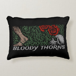Thorns Skull Roses Feet Medieval Coloured Floral Accent Pillow