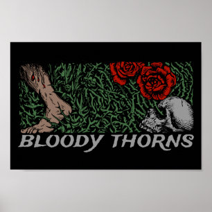 Thorns Skull Roses Feet Medieval Coloured Floral Poster