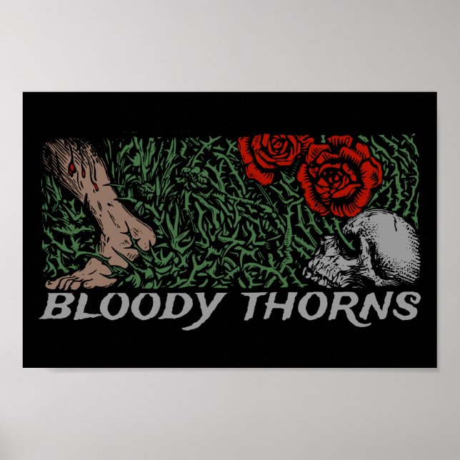 Thorns Skull Roses Feet Medieval Coloured Floral Poster (Front)