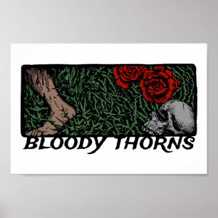 Thorns Skull Roses Feet Medieval Coloured Floral Poster