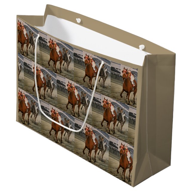 Thoroughbred Champion Racehorse Wins Race Large Gift Bag (Front Angled)