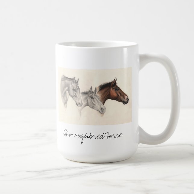 Thoroughbred horse in pencil and watercolour coffee mug (Right)