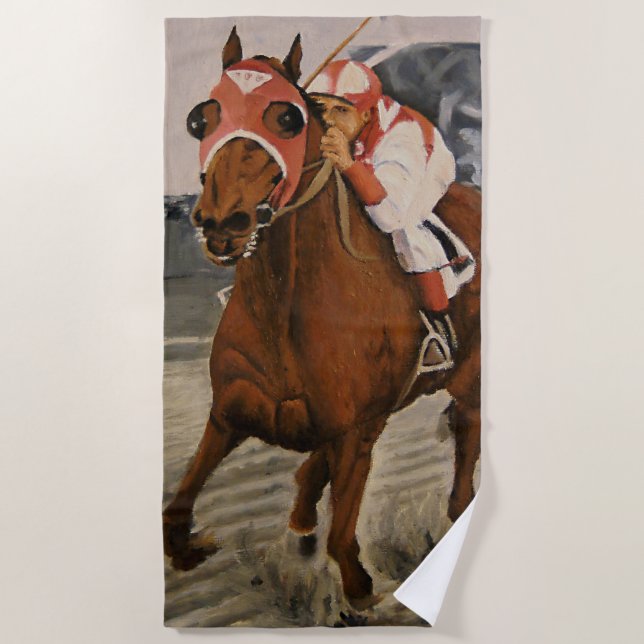 Thoroughbred Horse Is Winning Race Beach Towel (Front)