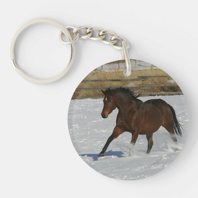 Thoroughbred Horse Running in the Snow Keychain (Front)