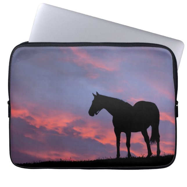 Thoroughbred Horse Silhouetted at Sunrise Laptop Sleeve (Front)