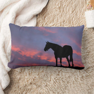 Thoroughbred Horse Silhouetted at Sunrise Lumbar Pillow