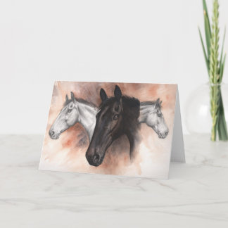 Thoroughbred Horses Drawn and Painted Holiday Card