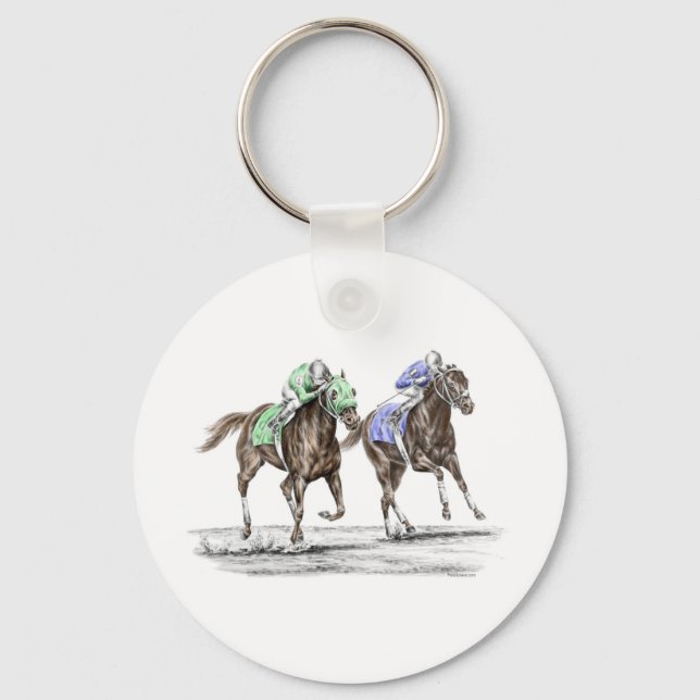 Thoroughbred Horses Racing Keychain (Front)