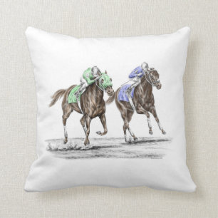 Thoroughbred Horses Racing Throw Pillow