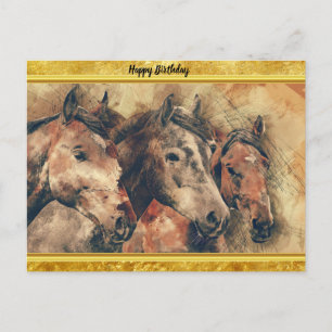Thoroughbred horses running in a field postcard