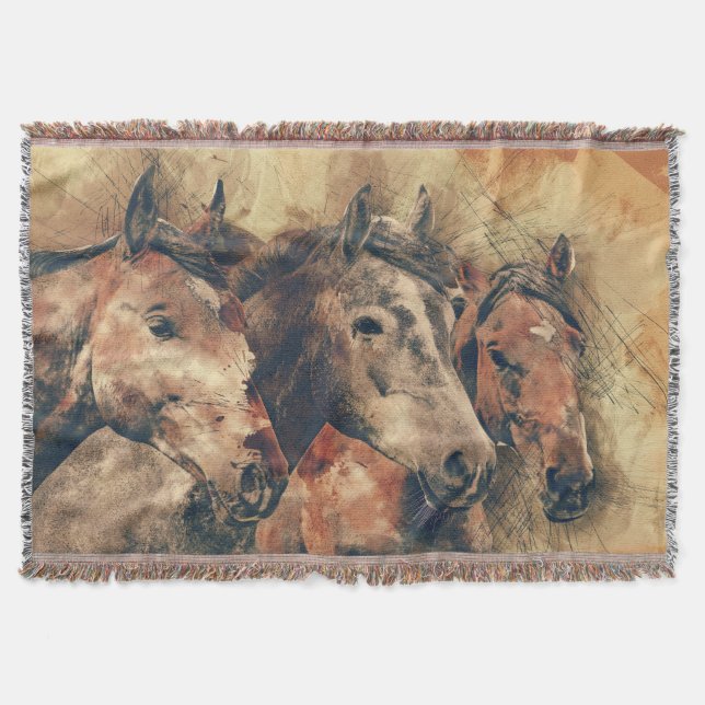 Thoroughbred horses running in a field throw blanket (Front)