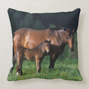 Thoroughbred Mare & Foal 1 Throw Pillow