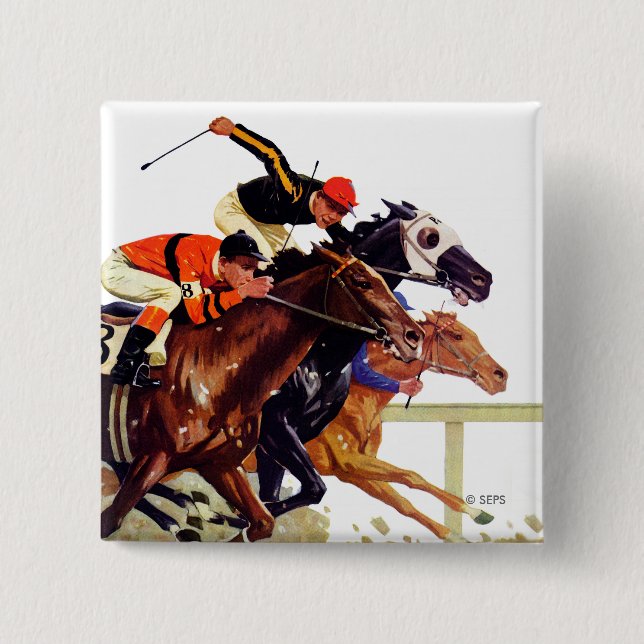 Thoroughbred Race 2 Inch Square Button (Front)