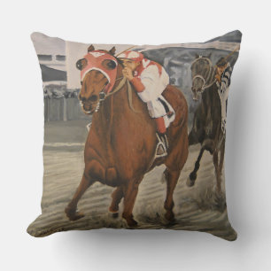 Thoroughbred Race Horse Wins; Outdoor Pillow