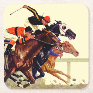 Thoroughbred Race Square Paper Coaster