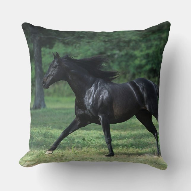 Thoroughbred Running Throw Pillow (Front)