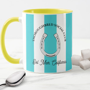 Thoroughbred Social Club Turquoise Stripes Horse Mug