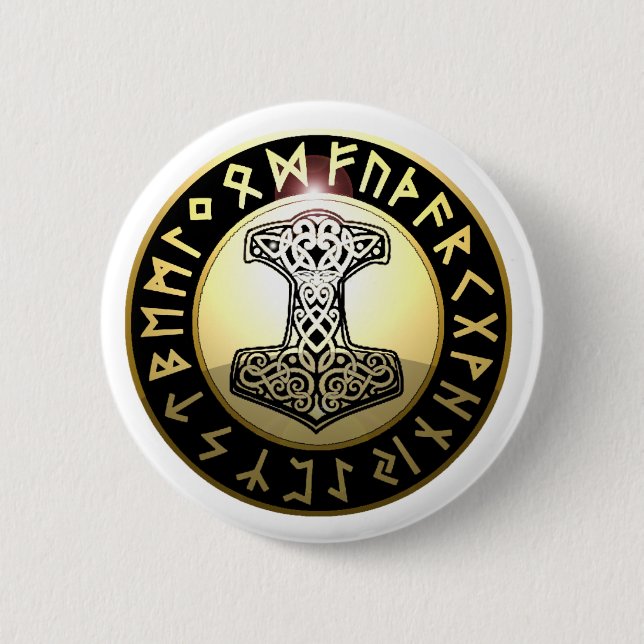Thor's Hammer 2 Inch Round Button (Front)
