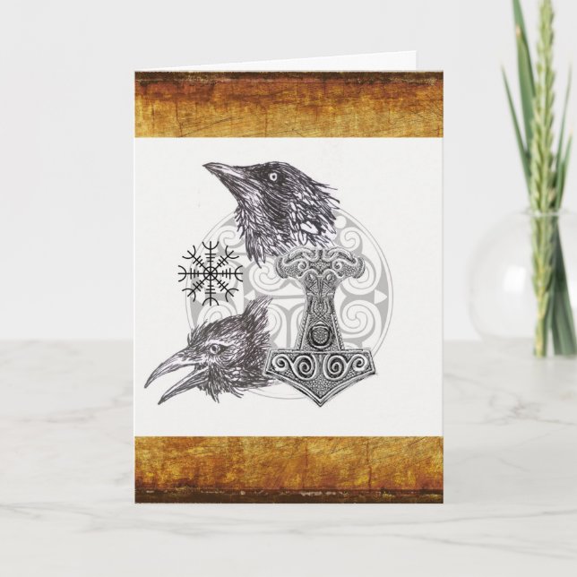 Thor's hammer and ravens card (Front)