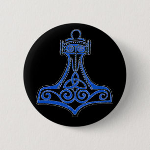 Thors Hammer Blue 2 Inch Round Button