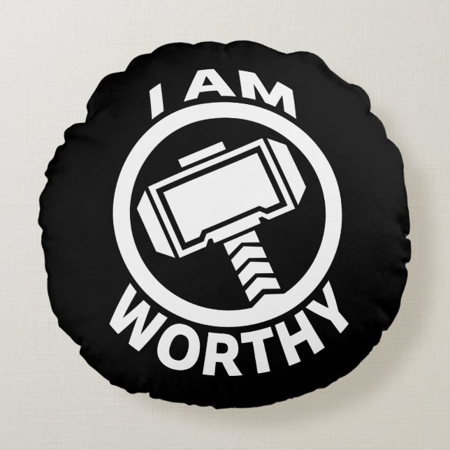 Thor's Hammer - I Am Worthy Round Pillow (Front)